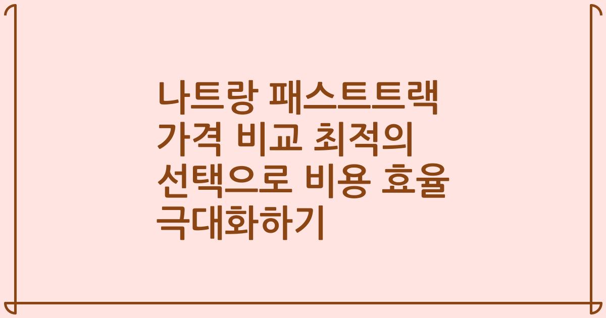 나트랑 패스트트랙 가격 비교 최적의 선택으로 비용 효율 극대화하기